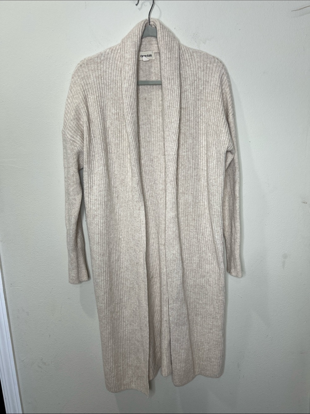 Open Edit Cream Ribbed Longline Cardigan Sweater